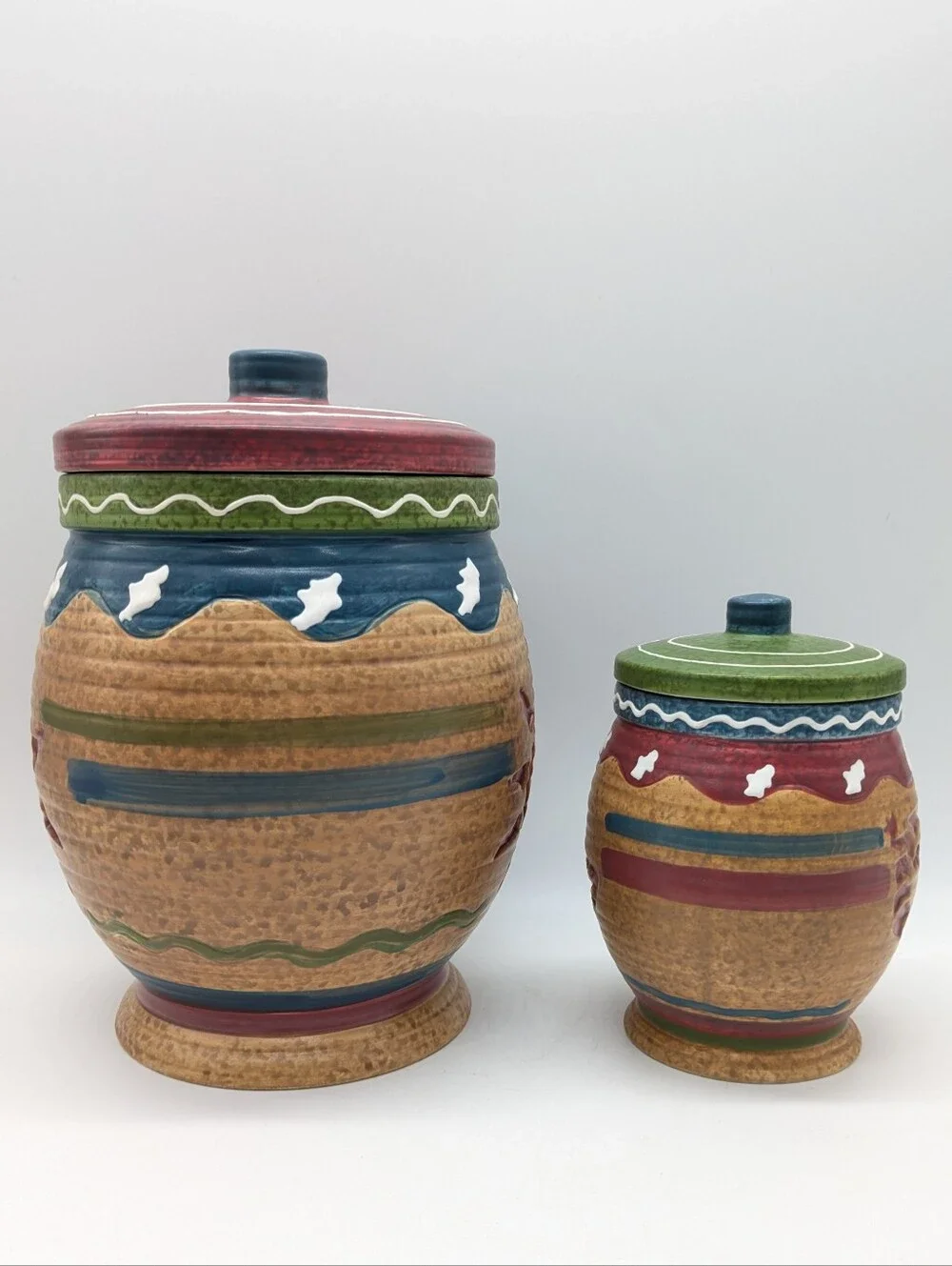 Vintage WMG Brown Red Southwestern Aztec Sun & Lizard Canister Set Of 2